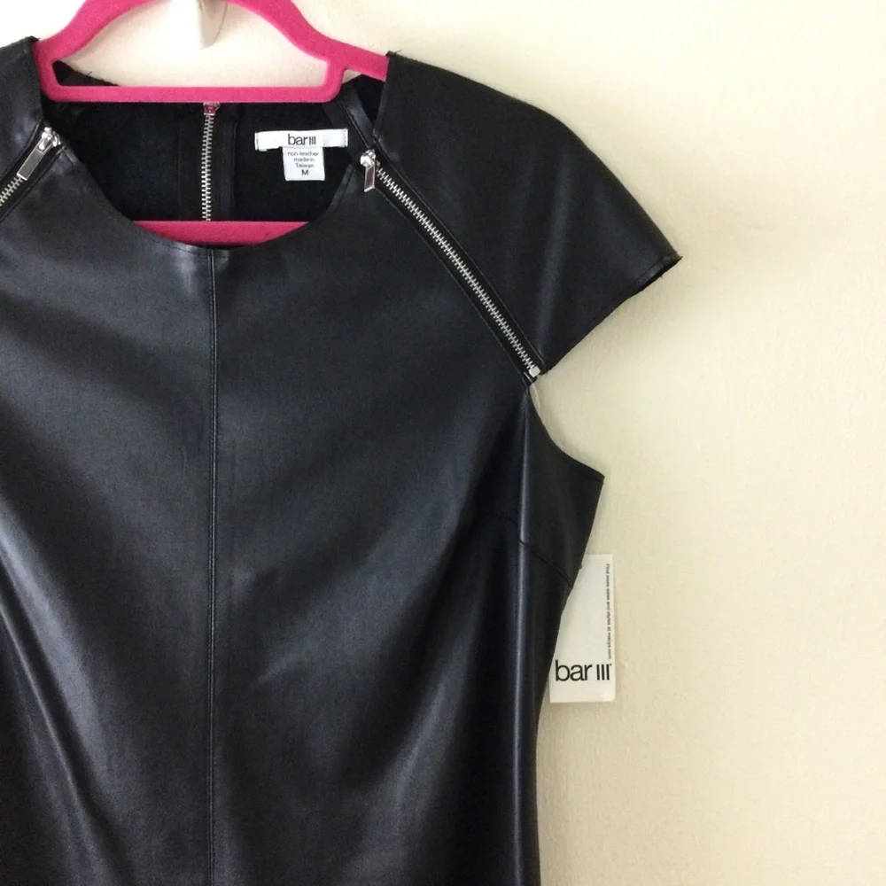 Bar III Dress Faux Black Leather Cap Sleeves Size M NWT - Picture 4 of 9